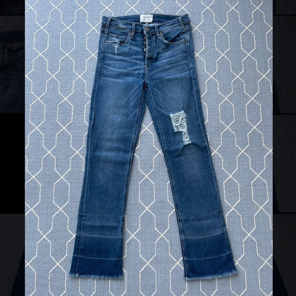 MCGUIRE High Rise Distressed Jeans Raw Hem Slim Stretch 185A Button Fly Size 27